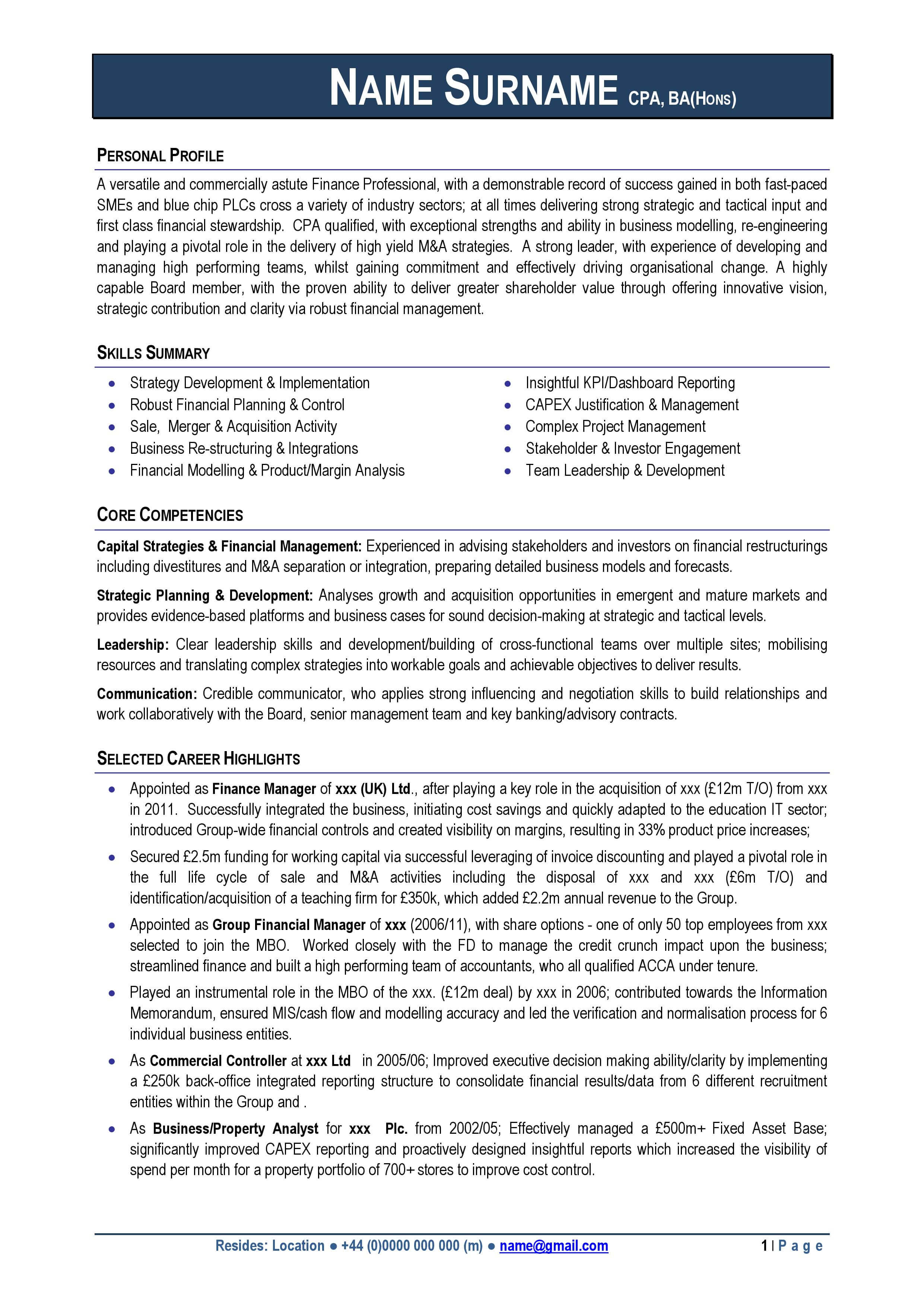 professional cv format free download for 2015